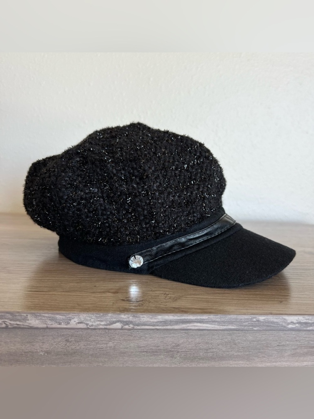 Vintage Y2K Cabbie Newsboy Hat Women's One Size Wool Blend Tweed Shimmer Bling